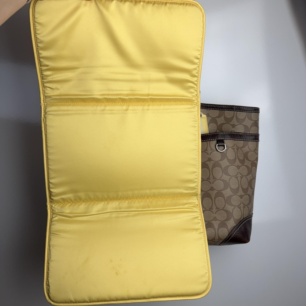 Coach Signature Stripe Diaper Bag Tote Brown Canvas Large Changing Pad - Picture 7 of 13